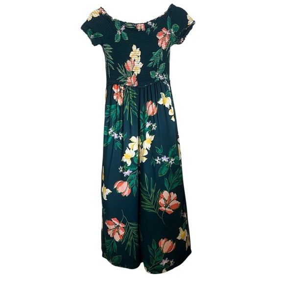 Patrons Of Peace Wide Leg Cropped Jumpsuit Green Floral 100% Rayon Size XS - Picture 3 of 8